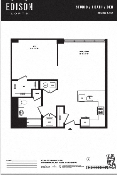 a floor plan of the studio apt at edison lofts